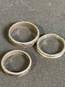 lot 156 image: 92.5 Silver Ring Set - 3 Sterling Silver Bands with Faith Engraving & Scroll Pattern