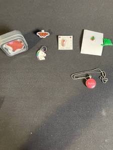 lot 158 image: Sterling Silver Holiday Collectibles Lot - Unicorn Keychain, Fox Plush, Butterfly Pin, Love Pendant