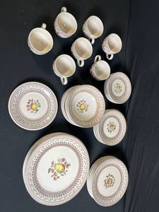 lot 168 image: Johnson Bros Old Granite Fruit Sampler Teacups & Plates - Staffordshire, England