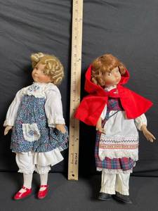lot 198 image: Dolls - Vintage Cloth Dolls with Floral Dress & Red Hood Cape (Lot of 2)