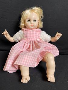 lot 242 image: Vintage Baby Doll - Blonde Hair in Pink Gingham Dress
