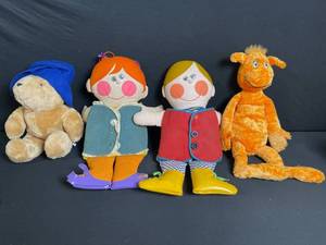 lot 263 image: Assorted Plush Toys - 4-Piece Lot (Teddy Bear, 2 Rag Dolls, Dragon)