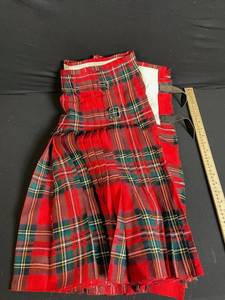 lot 268 image: Red Plaid Wool Kilt Skirt with Buckle Waist - Vintage Tartan