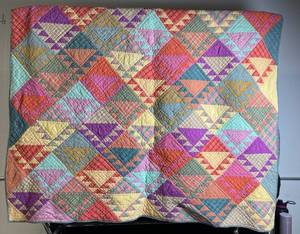 lot A-272 image: Patchwork Diamond-Triangle Quilt - Rainbow Colors - Approx 60 x 86 in