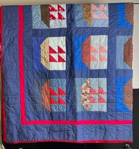 lot 275 image: Quilt - Patchwork Blue Blocks with Pink Border, 84 x 74 in, Tropical Back
