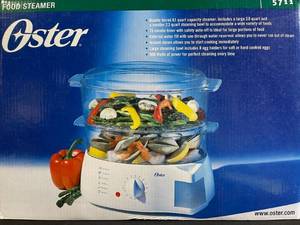 lot 287 image: Oster 6.1-Qt Dual-Tier Food Steamer - 900W, 75-Min Timer, 2 Bowls