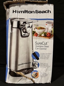 lot 45 image: Hamilton Beach SureCut Stainless Steel Can Opener 76778JFG OpenMate Tool Included