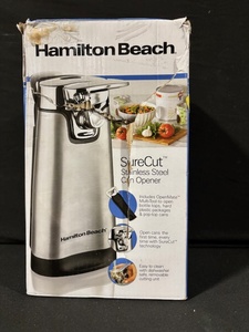 lot 87 image: Hamilton Beach SureCut Stainless Steel Can Opener with OpenMate - Model 76778JFG
