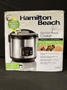 lot 97 image: Hamilton Beach Rice & Hot Cereal Cooker 2-14 Cup Capacity with Rice Rinse Steam Basket