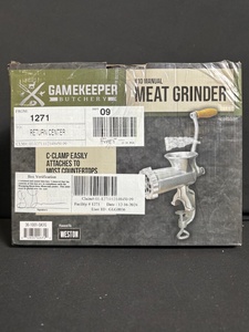 lot 119 image: GameKeeper Butchery Meat Grinder - #10 Manual, Countertop Clamp, Sausage Stuffing Kit Included