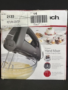 lot 158 image: Hamilton Beach Hand Mixer 62690FG - 6-Speed with Snap-On Case