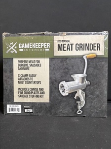 lot 173 image: GameKeeper Butchery #10 Manual Meat Grinder - Countertop C-Clamp, Sausage Kit
