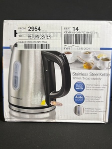 lot 221 image: Hamilton Beach 40852 Stainless Steel Electric Kettle 1.2L5-Cup, 1500W