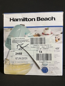 lot 238 image: Hamilton Beach Hand Mixer 62700 - 2-Speed, Beaters Included, Mint Green