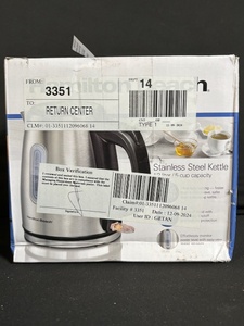 lot 270 image: Hamilton Beach 40852 Stainless Steel Kettle 1500W 1.2L