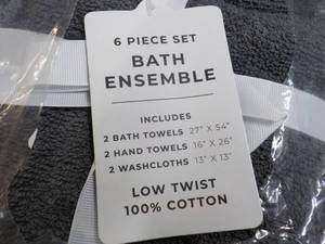 lot 60 image: 6 pc Grey Bath Towel Set New from ...