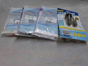 lot 127 image: 3 Shower Curtain, Hooks, and Drain ...