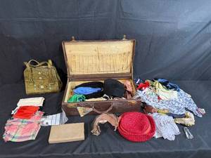 lot 45 image: Vintage Clothing and Accessories Collection with Leather Suitcase and Handbag