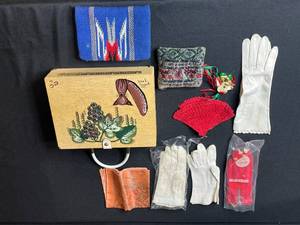 lot 54 image: Vintage Ladies Accessories Collection with Gloves, Box Purse, Handkerchiefs and Clutches