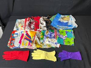 lot 63 image: Vintage Lot of Colorful Silk Scarves and Pairs of Gloves