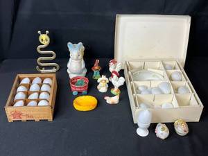 lot 65 image: Vintage Easter Decor Collection with Milk Glass Eggs and Figurines