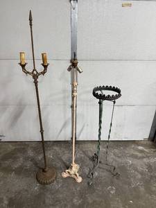 lot 76 image: Set of 3 Vintage Metal Floor Stands and Lamp Bases