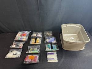 lot 81 image: Large Assortment of Beads and Thread with Storage Bin