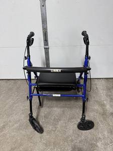 lot 88 image: Lumex Adjustable Rollator Walker with Padded Seat and Storage Pouch