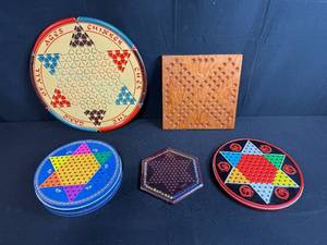 lot 95 image: Collection of Vintage Chinese Checkers Game Boards Assorted Designs