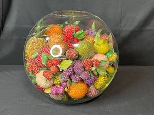 lot 110 image: Large Glass Bowl with Assorted Vintage Beaded Fruit Decor
