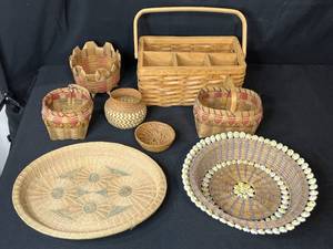 lot 120 image: Collection of Handwoven Baskets and Decorative Trays