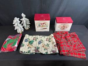 lot 177 image: Department 56 Santabears Village Holiday Decor Lot with Boxed Sets and Snow Trees