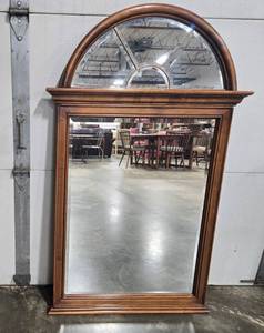lot 3A image: Wood Framed Arch Top Wall Mirror, 50 x 31 Inches