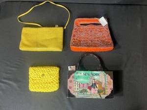 lot 185 image: Set of 4 Unique Handbags Including Beaded, Knit, and Printed Styles