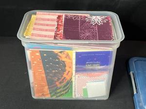 lot 201 image: Large Collection of Designer and Specialty Paper Sample Books in Storage Bin