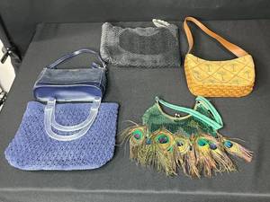lot 204 image: Collection of Womens Handbags Including Peacock Feather and Designer Styles
