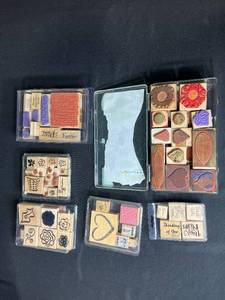 lot 209 image: Collection of Wood Rubber Stamps for Crafting and Scrapbooking