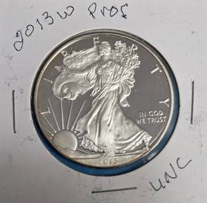lot 8 image: 2013 W - American Silver Eagle - Proof Mint - 1 Oz. Fine Silver  (869,253 Minted)