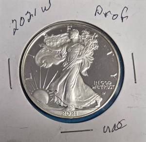 lot 16 image: 2021 W - American Silver Eagle - Proof Mint - 1 Oz. Fine Silver  (384,279 Minted)