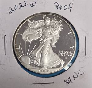 lot 17 image: 2022 W - American Silver Eagle - Proof Mint - 1 Oz. Fine Silver  (693,544 Minted)