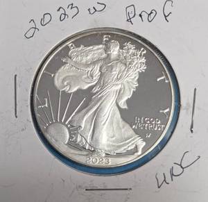 lot 18 image: 2023 W - American Silver Eagle - Proof Mint - 1 Oz. Fine Silver  (560,402 Minted)