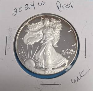 lot 19 image: 2024 W - American Silver Eagle - Proof Mint - 1 Oz. Fine Silver  (373,083 Minted)