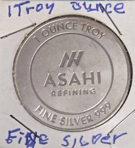 lot 41 image: ASAHI Refining - 1 Troy Oz. -  .999 Fine Silver Round - Uncirculated Condition