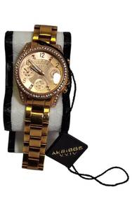 lot 13 image: Akribos XXIV      Gold-Tone Chronograph Watch with Crystal Bezel