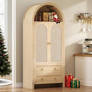 lot 18 image: Curlaky Arched Kitchen Pantry Cabinet with Rattan Doors