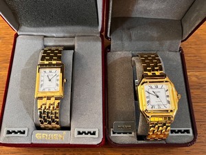 lot 9W image: Pair of Gruen Precision Gold Tone Quartz Wrist Watches with Boxes