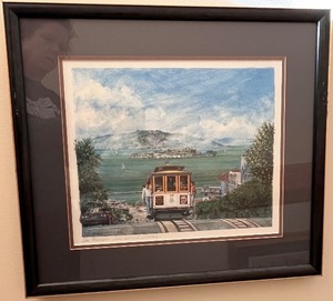 lot 188 image: Set of 4 Framed San Francisco Art Prints by K. Habert Cable Car with Alcatraz and Lombard Street