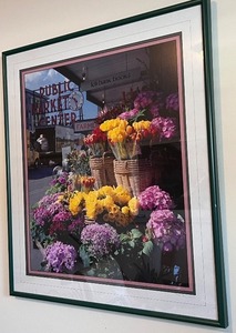 lot 191 image: Framed and Signed Print Market Spring with Floral Market Scene