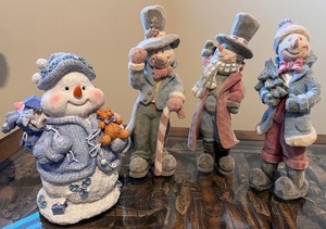 lot 245 image: Set of 4 Decorative Snowman Figurines Holiday Collectibles