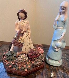 lot 246 image: Set of 2 Decorative Lady Figurines with Floral Details